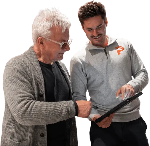 A Plumbwell Plumbing Services plumber talking a customer through the job