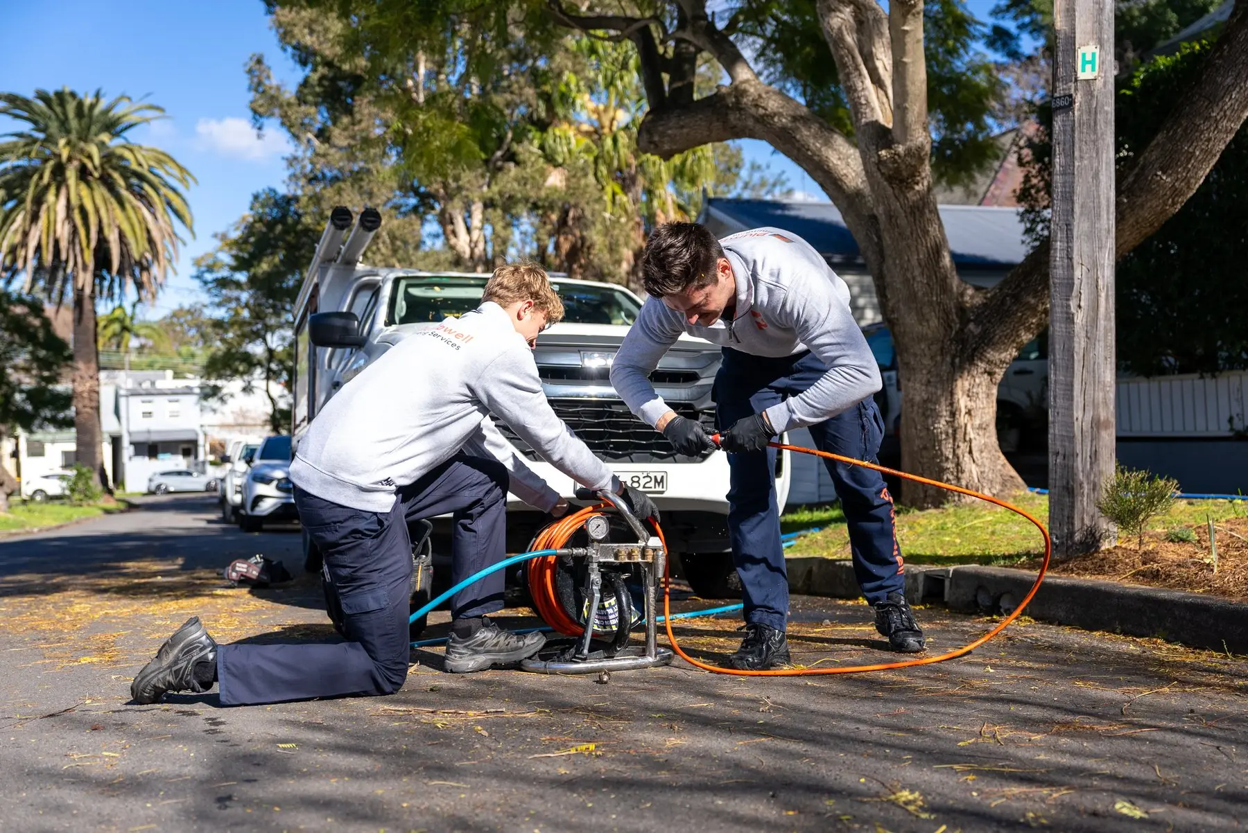 Plumbwell plumbers clearing a blocked sewer line